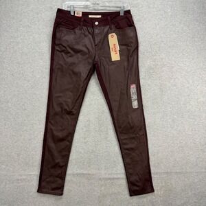 Levis 535 Super Skinny Jeans Womens 29 Burgundy Coated Faux Leather Front NEW